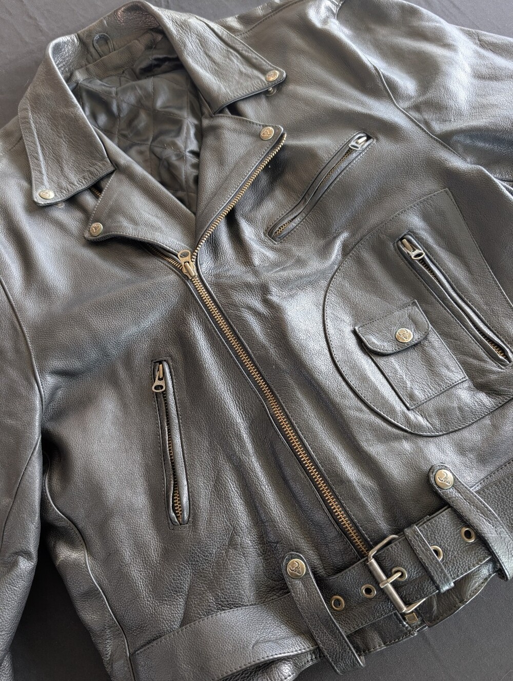 Vintage Orchard MC Perfecto Double Rider Black Leather Jacket XL